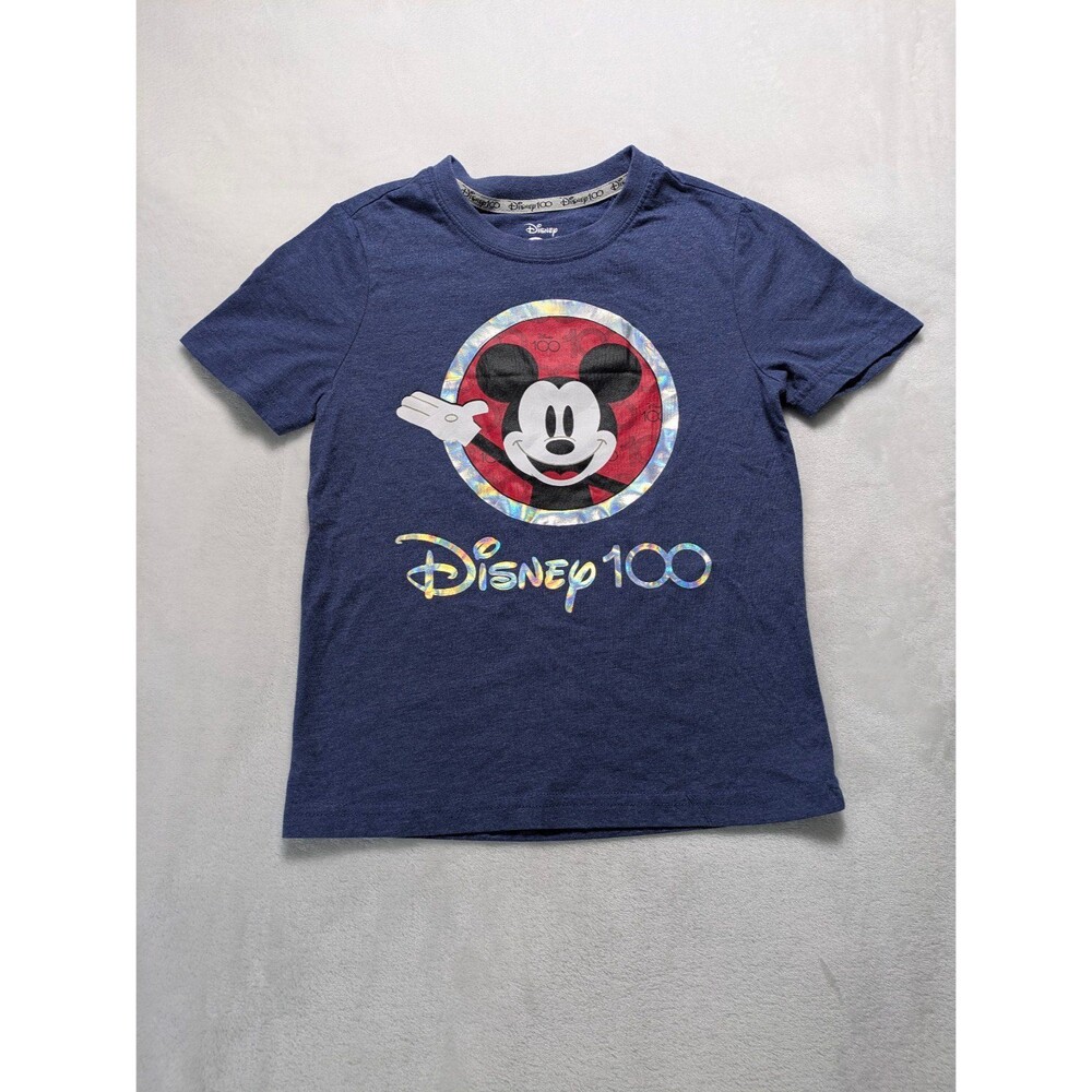 Disney 100 Years of Wonder Mickey Mouse Kids T-Shirt Size S (5/6) Denim Heather